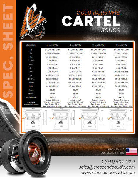 Crescendo Audio CARTEL Series 18" Subwoofer  [2000w RMS] 