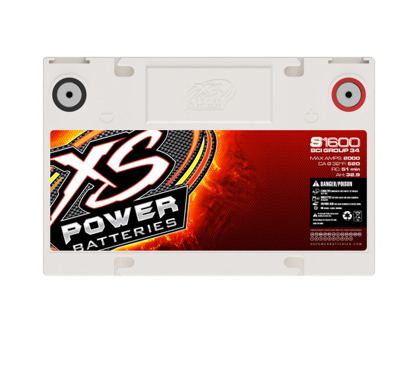 XS Power S1600 - 16V AGM Starting Battery, Max Amps 2,000A CA 500A