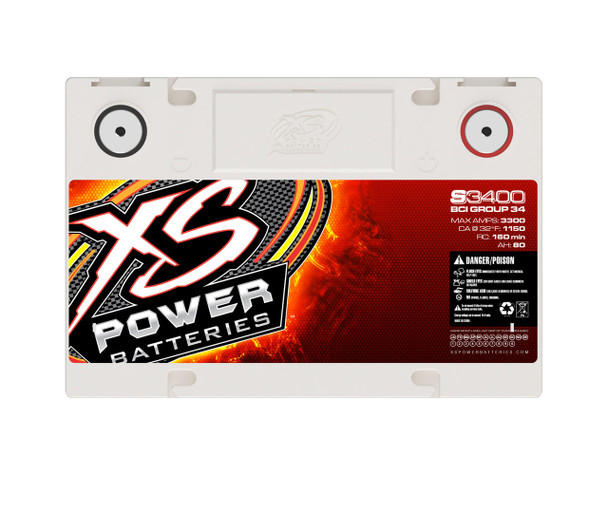 XS Power S3400 - 12V BCI Group 34 AGM Starting Battery, Max Amps 3,300A CA 1,000A