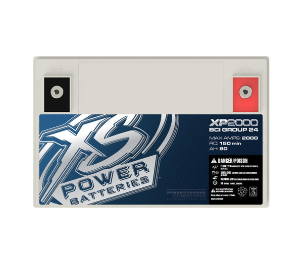 XS Power XS POWER XP2000 - 12V BCI Group 24 AGM Battery, Max Amps 2,000A, Ah 80, RC 150 2,000W