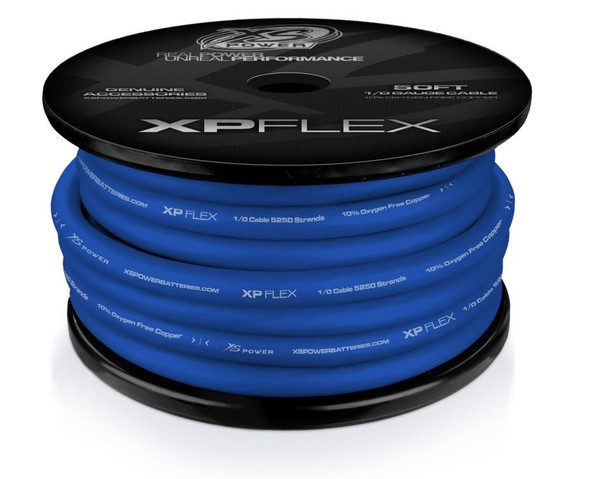 1/0 Cable, 5250 Strands, 10percent OFC, 90percent CCA, Iced Blue, 50ft Spool