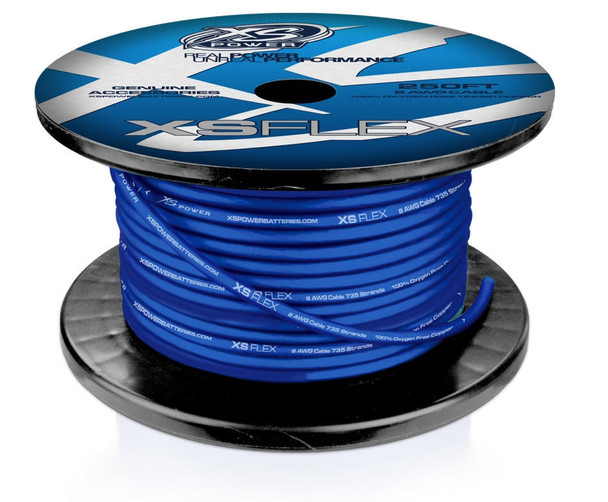 8 AWG Cable, 100percent Oxygen Free Tinned Copper, Iced Blue, 250ft Spool