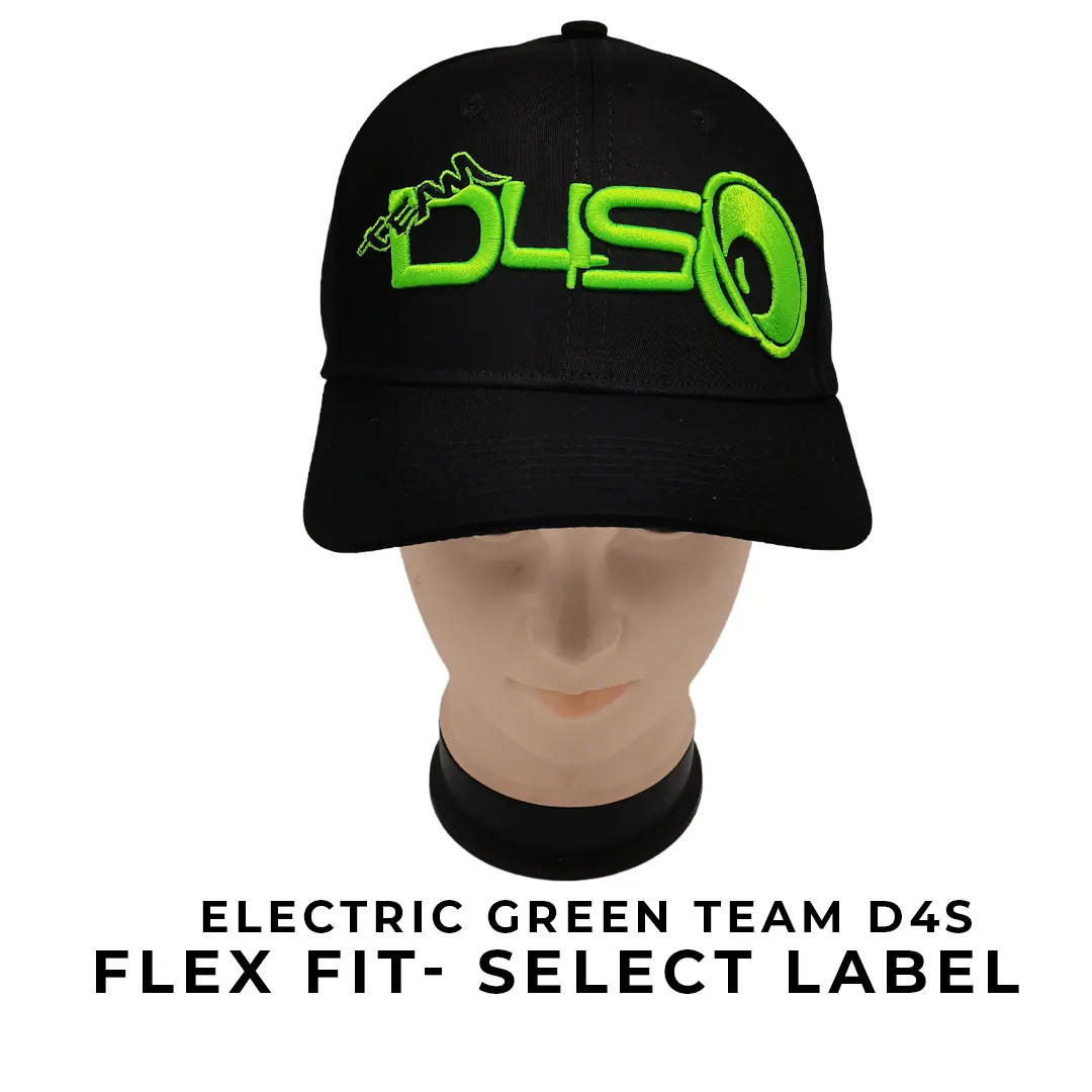 TEAM D4S ELECTRIC GREEN Select Label FLEX FIT CURVED BILL Hat - Down4Sound  Shop