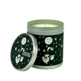 200ml natural vegan soy wax candle in a metal tin featuring a celestial moon and star illustration with an Orange, Apple, Clove and Vanilla aroma.