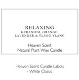 Wholesale, bespoke label 9cl clear glass votive candle made with natural, soy, vegan wax and fragrance & essential oils. White Classic - Heaven Scent Branded Candle Labels
