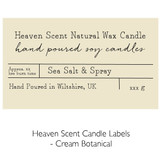 Wholesale, bespoke label 9cl clear glass votive candle made with natural, soy, vegan wax and fragrance & essential oils. Cream Botanical - Heaven Scent Branded Candle Labels