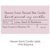 Wholesale, bespoke label 20cl boxed matt black glass candle made with natural, soy, vegan wax and fragrance & essential oils. Pink Botanical - Heaven Scent Branded Candle Labels