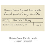 Heaven Scent Wholesale, bespoke label 100ml lidded silver travel tin candle made with natural, soy, vegan wax & fragrance/essential oils. Cream Botanical - Heaven Scent Branded Candle Labels