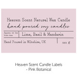 Heaven Scent Wholesale, bespoke label 100ml lidded silver travel tin boxed candle made with natural, soy, vegan wax & fragrance/essential oils. Pink Botanical - Heaven Scent Branded Candle Labels