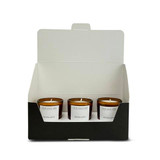 Heaven Scent wholesale, bespoke label 3 votive gift box amber glass candles made with natural, soy, vegan wax and fragrance & essential oils