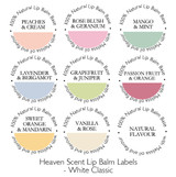 Heaven Scent 10ml Organic Base Lip Balms are made in Britain. They are blended with delicious flavoured oils and Melissa Oils. HS Classic - Heaven Scent Branded Candle Labels