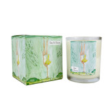 Wholesale, coastal illustrated box/label 20cl clear glass votive candle made with natural, soy, vegan wax. Aroma: Sea & Shore (Diving Girl)