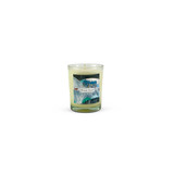 Wholesale, winter illustrated box/label 9cl clear glass votive candle made with natural, soy, vegan wax and fragrance & essential oils
 Aroma: Winter Scent. Illustration: Cottages, Snow & Fox