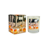 Wholesale, winter illustrated box/label 9cl clear glass votive candle made with natural, soy, vegan wax and fragrance & essential oils
 Aroma: Pumpkin Spice. Illustration: Fox & Pumpkins