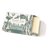 Wholesale, bespoke label, 100g Lime, Basil & Mandarin palm free soap bar, made in England in a beautifully illustrated coloured box.