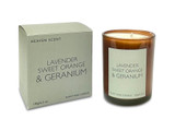 Wholesale, bespoke label 20cl amber glass candle made with natural, soy, vegan wax and fragrance & essential oils. Lavender, Sweet Orange & Geranium