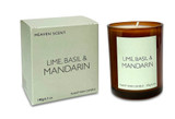 Wholesale, bespoke label 20cl amber glass candle made with natural, soy, vegan wax and fragrance & essential oils. Lime, Basil, Mandarin