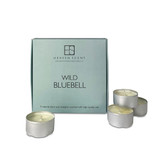 Coloured box of 9 aluminium tealight candles made with natural, soy, vegan wax and fragrance & essential oils. Aroma: Bluebell