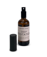 Wholesale, wellbeing range glass bottle room spray, blended with essential oils. Deep Meditation: Ho Wood Oil, Ylang Ylang, Bergamot & Clary Sage