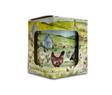 Wholesale, illustrated bone china pot, soy, pharmacy jar candle, blended with fine quality fragrance oils. Picture: Chickens and Shed Aroma: Lime, Basil & Mandarin