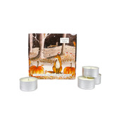 Wholesale, winter illustrated box of 9 tealight candles made with natural, soy, vegan wax and fragrance & essential oils. Aroma: Pumpkin Spice, Illustration: Fox and Pumpkin