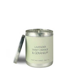 Heaven Scent Natural Soy, Coconut & Rapeseed Candle in a 200ml Tin with Heritage Coloured Labels. Aroma: Lavender, Sweet Orange & Geranium