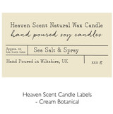 Wholesale, bespoke label large 12x8cm 3-wick candles made with natural, soy, vegan wax and fragrance & essential oils, in a gift box with ribbon.  Cream Botanical - Heaven Scent Branded Candle Labels