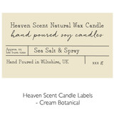 Wholesale, bespoke label large 12x8cm 3-wick matt white candles made with natural, soy, vegan wax and fragrance & essential oils, in a gift box with ribbon. Cream Botanical - Heaven Scent Branded Candle Labels