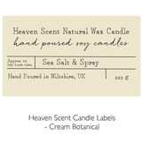 Wholesale, bespoke label large 12x8cm 3-wick candles made with natural, soy, vegan wax and fragrance & essential oils, in a cracker box with ribbon. Cream Botanical - Heaven Scent Branded Candle Labels