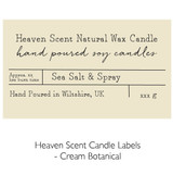 Wholesale, bespoke label large 12x12cm Amber Frost 3-wick candles made with natural, soy, vegan wax and fragrance & essential oils, in a gift box with ribbon. Cream Botanical - Heaven Scent Branded Candle Labels