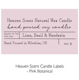 Wholesale, bespoke label large 12x12cm Amber Frost 3-wick candles made with natural, soy, vegan wax and fragrance & essential oils, in a gift box with ribbon. Pink Botanical - Heaven Scent Branded Candle Labels