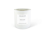 Wholesale, bespoke label large white matt 12x12cm 3-wick candles made with natural, soy, vegan wax and fragrance & essential oils, in a gift bag with ribbon.