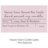 Wholesale, bespoke label large Amber Frosted 12x12cm 3-wick candles made with natural, soy, vegan wax and fragrance & essential oils, in a bag with ribbon.  Pink Botanical - Heaven Scent Branded Candle Labels