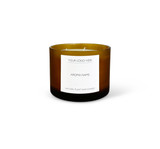 Wholesale, bespoke label large amber frosted 12x8cm 3-wick candles made with natural, soy, vegan wax and fragrance & essential oils, in a bag with ribbon.