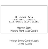 Wholesale, bespoke label large white matt 12x8cm 3-wick candles made with natural, soy, vegan wax and fragrance & essential oils, in a bag with ribbon. White Classic - Heaven Scent Branded Candle Labels