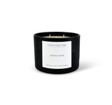 Wholesale, bespoke label large white matt 12x8cm 3-wick candles made with natural, soy, vegan wax and fragrance & essential oils, in a bag with ribbon.