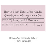 Wholesale, bespoke label large black matt 12x12cm 3-wick candles made with natural, soy, vegan wax and fragrance & essential oils, in a plain box. Pink Botanical - Heaven Scent Branded Candle Labels
