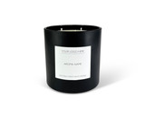 Wholesale, bespoke label large black matt 12x12cm 3-wick candles made with natural, soy, vegan wax and fragrance & essential oils, in a plain box.