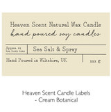 Wholesale, bespoke label 9cl amber/brown frosted glass votive candle made with natural, soy, vegan wax and fragrance & essential oils. Cream Botanical - Heaven Scent Branded Candle Labels