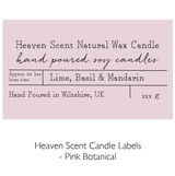 Wholesale, bespoke label 9cl amber/brown frostedglass votive candle made with natural, soy, vegan wax and fragrance & essential oils. Pink Botanical - Heaven Scent Branded Candle Labels