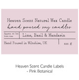 Wholesale, Heaven Scent bespoke label boxed 20cl amber glass candle made with natural, soy, vegan wax and fragrance & essential oils. Pink Botanical - Heaven Scent Branded Candle Labels