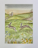 Sarah Pettitt's beautiful box art designs are now available in mounted A4 prints exclusively for Heaven Scent. Illustration: Dancing Hares, Apple Blossom