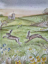 Sarah Pettitt's beautiful box art designs are now available in unmounted A4 prints exclusively for Heaven Scent. Illustration: Dancing Hares, Apple Blossom
