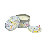 Heaven Scent's new summer range 100ml travel candles are made from natural, vegan, soy and rapeseed wax. Illustrated with: Summer Citrus table and Fragranced with: Limeleaf & Ginger