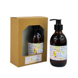 Heaven Scent Vegan Hand Lotion & Body Wash gift set with Sarah Pettitt's beautiful illustrated Summer Range labels. Illustration: Summer Citrus, Scent: Rhubarb & Ginger
