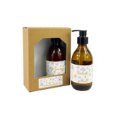 Heaven Scent Vegan Hand Lotion & Body Wash gift set with Sarah Pettitt's beautiful illustrated Summer Range labels. Illustration: Seaweed, Scent: Sea Salt & Spray