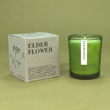 Heaven Scent  Elderflower Green Botanical 20cl scented candles, poured in green glass with an illustrated box, made in the UK from sustainable plant wax