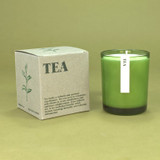 Heaven Scent Tea Green Botanical 20cl scented candles, poured in green glass with an illustrated box, made in the UK from sustainable plant wax
