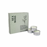 Wholesale, Green Botanical Range box of 9 tealight candles made with natural, soy, vegan wax and fragrance & essential oils. Aroma: Sea Moss