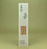 10 Green Botanical Fern incense sticks by Heaven Scent in a recycled card pack with plant folklore illustration.